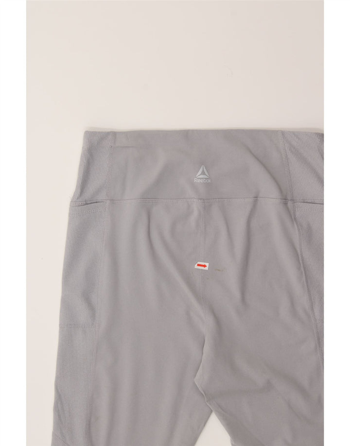 REEBOK Womens Graphic Leggings UK 14 Large Grey Polyester Vintage Reebok and Second-Hand Reebok from Messina Hembry 