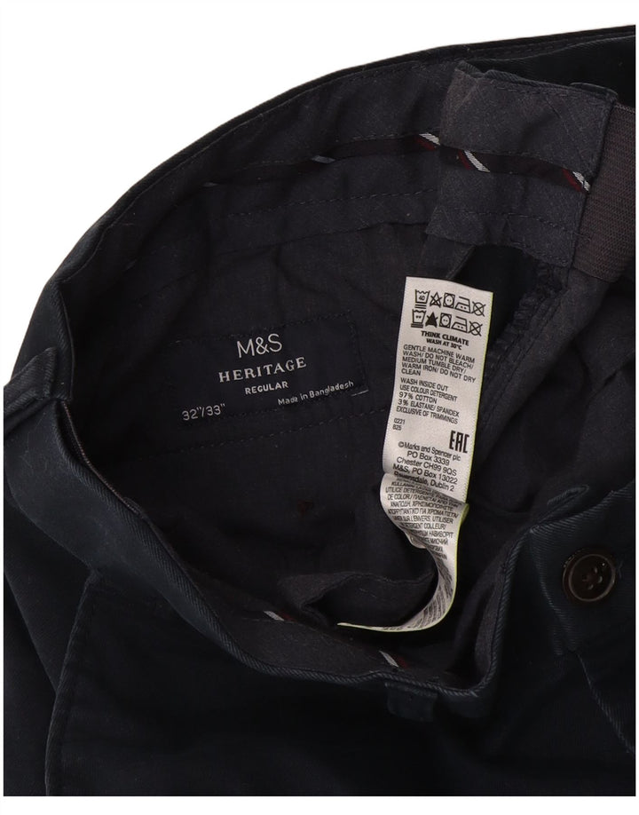Marks & Spencer Mens Heritage Regular Chino Trousers W32 L33 Navy Blue