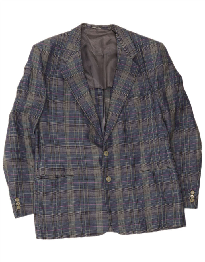 Principles Mens 2 Button Blazer Jacket UK 40 Large Navy Blue Check Linen