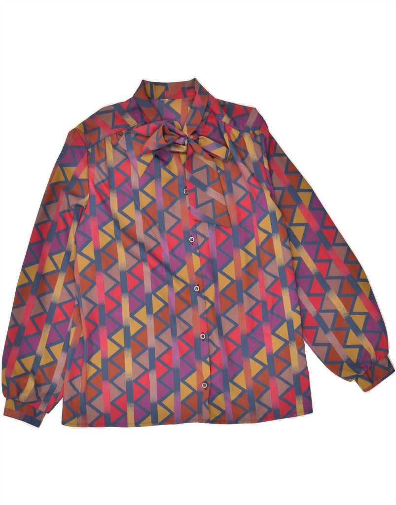 VINTAGE Womens Abstract Pattern Front Tie Shirt UK 16 Large Purple Chevron | Vintage Vintage | Thrift | Second-Hand Vintage | Used Clothing | Messina Hembry 