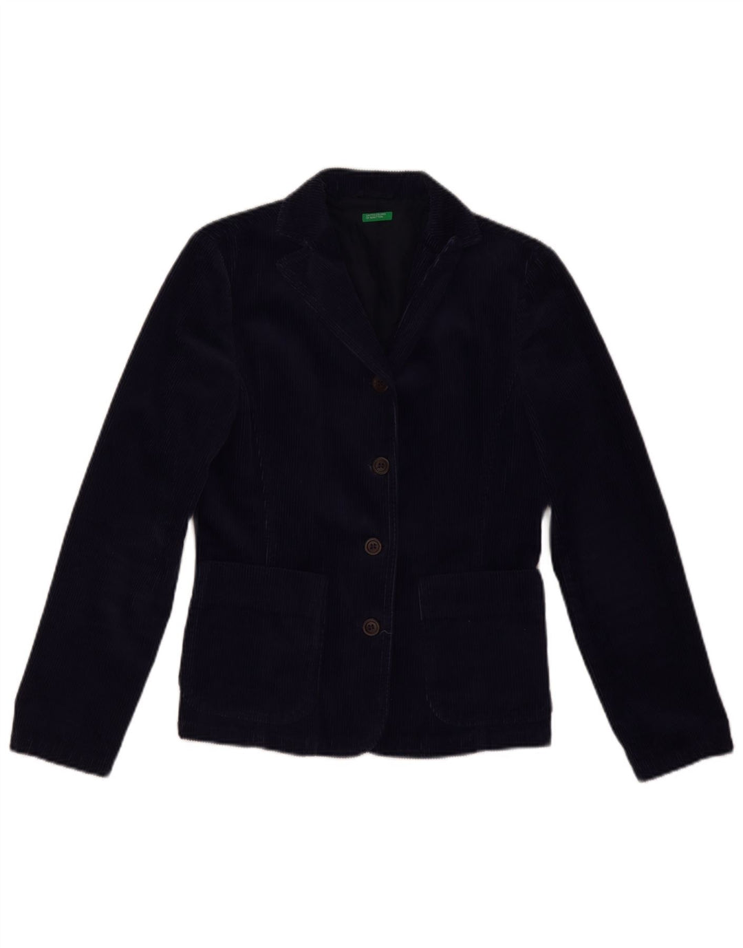 Benetton Womens 3 Button Corduroy Blazer Jacket IT 42 Medium Navy Blue