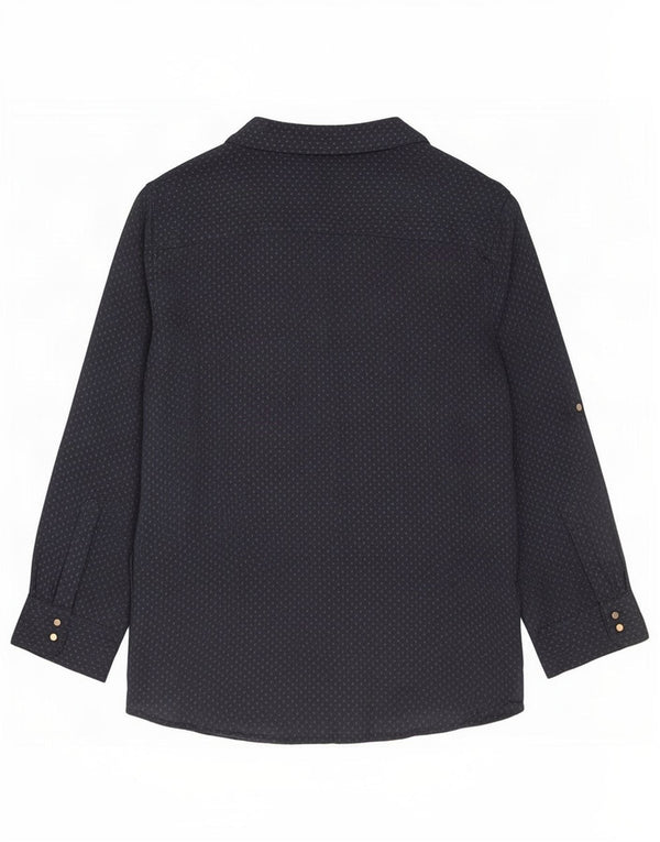 Zara Womens 3/4 Sleeve Blouse Top UK 14 Medium Navy Blue Spotted