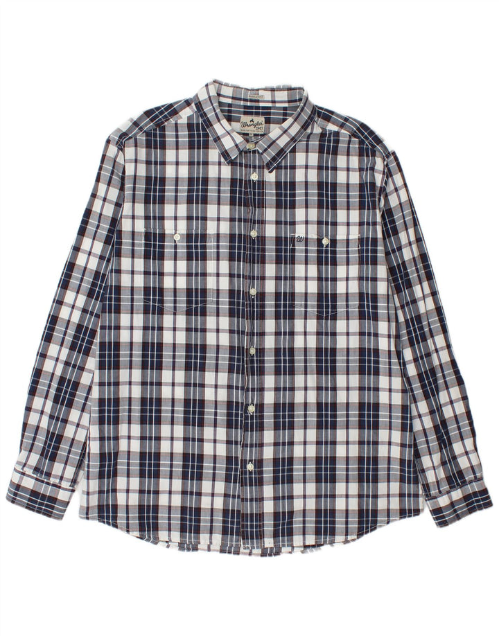Wrangler Mens Regular Fit Shirt 2XL Navy Blue Check Cotton