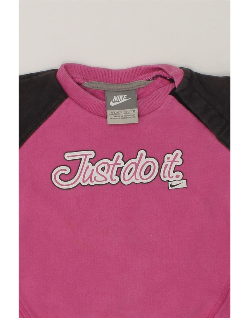 NIKE Baby Girls Graphic Sweatshirt Jumper 9-12 Months Pink Colourblock | Vintage Nike | Thrift | Second-Hand Nike | Used Clothing | Messina Hembry 