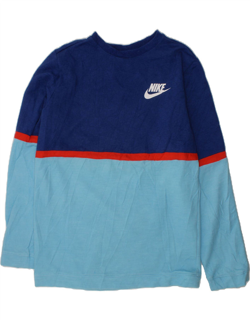 NIKE Boys Sweatshirt Jumper 12-13 Years Large Blue Colourblock Cotton Vintage Nike and Second-Hand Nike from Messina Hembry 