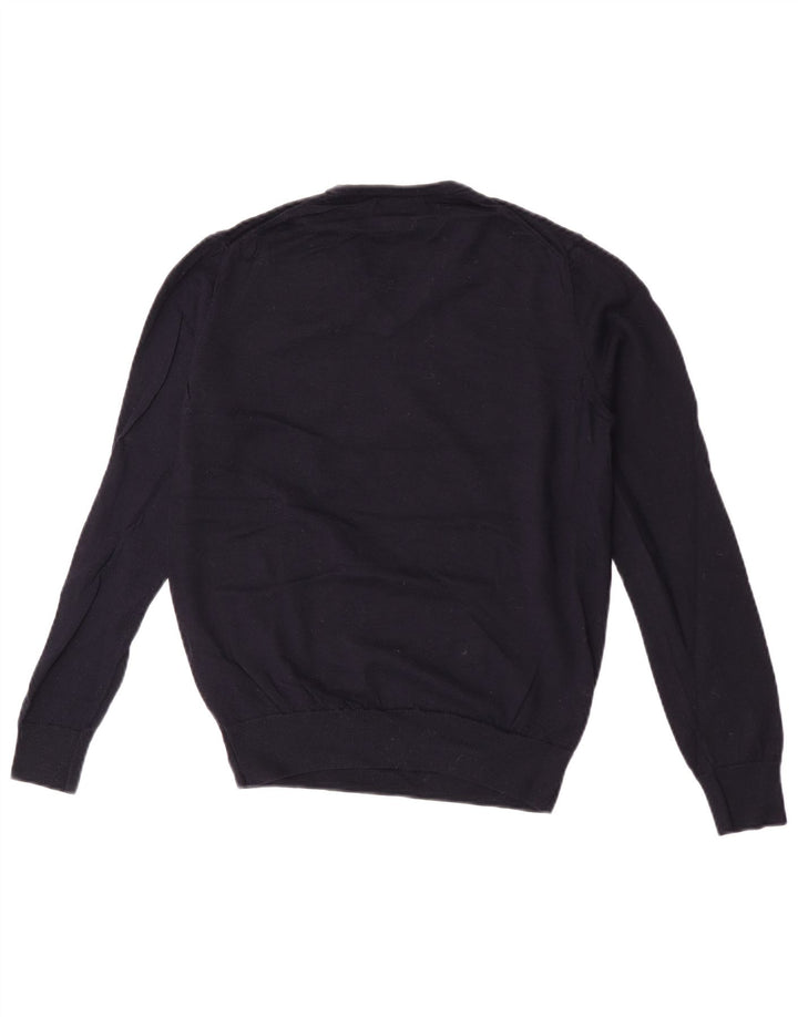 Zara Mens V-Neck Jumper Sweater Medium Navy Blue Wool
