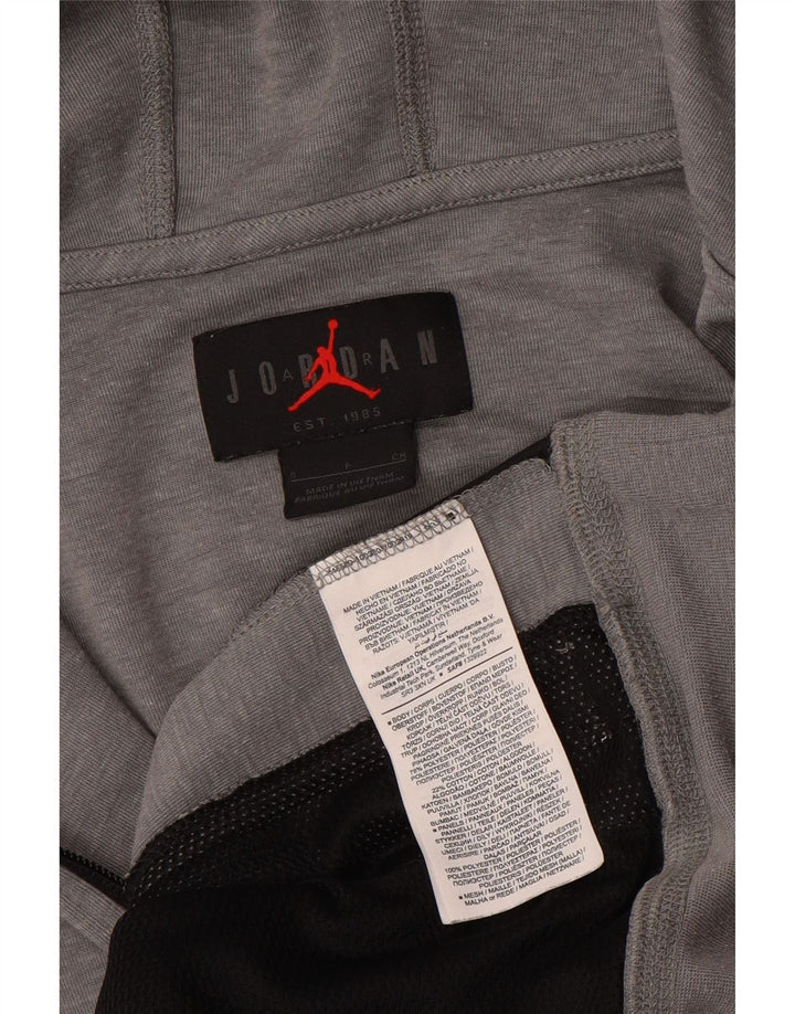 JORDAN Mens Zip Hoodie Sweater Small Grey Colourblock Cotton