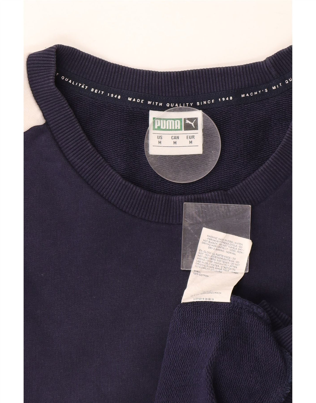 PUMA Mens Sweatshirt Jumper Medium Navy Blue Colourblock Cotton