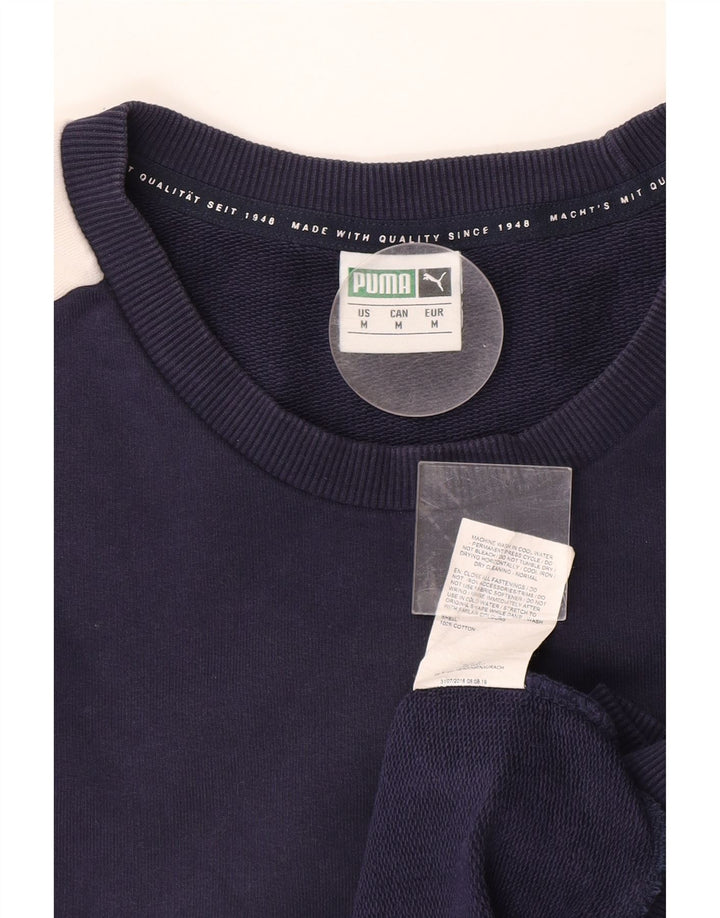 PUMA Mens Sweatshirt Jumper Medium Navy Blue Colourblock Cotton