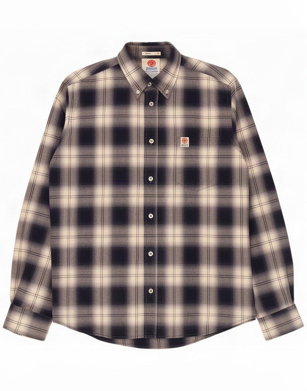 Franklin Marshall Mens Slim Fit Flannel Shirt Medium Navy Blue Plaid Cotton