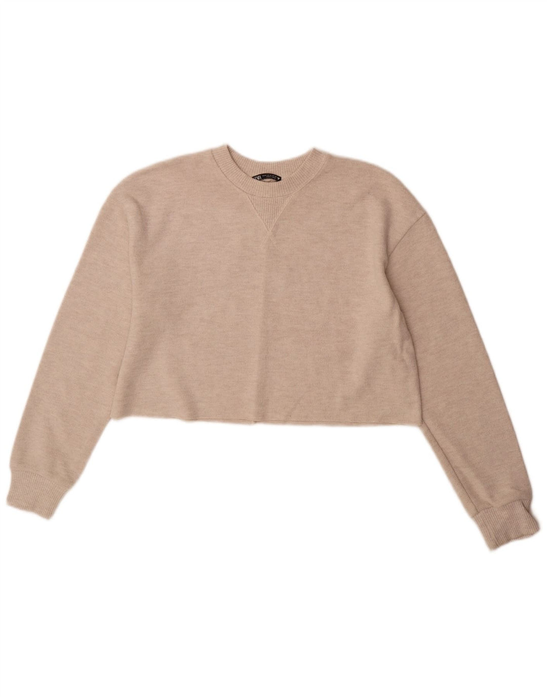 Zara Womens Crop Top Long Sleeve UK 14 Medium Beige Polyester