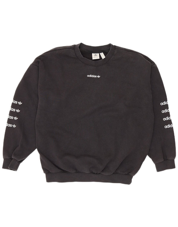 Adidas Womens Graphic Oversized Sweatshirt Jumper UK 16 Large Black Cotton