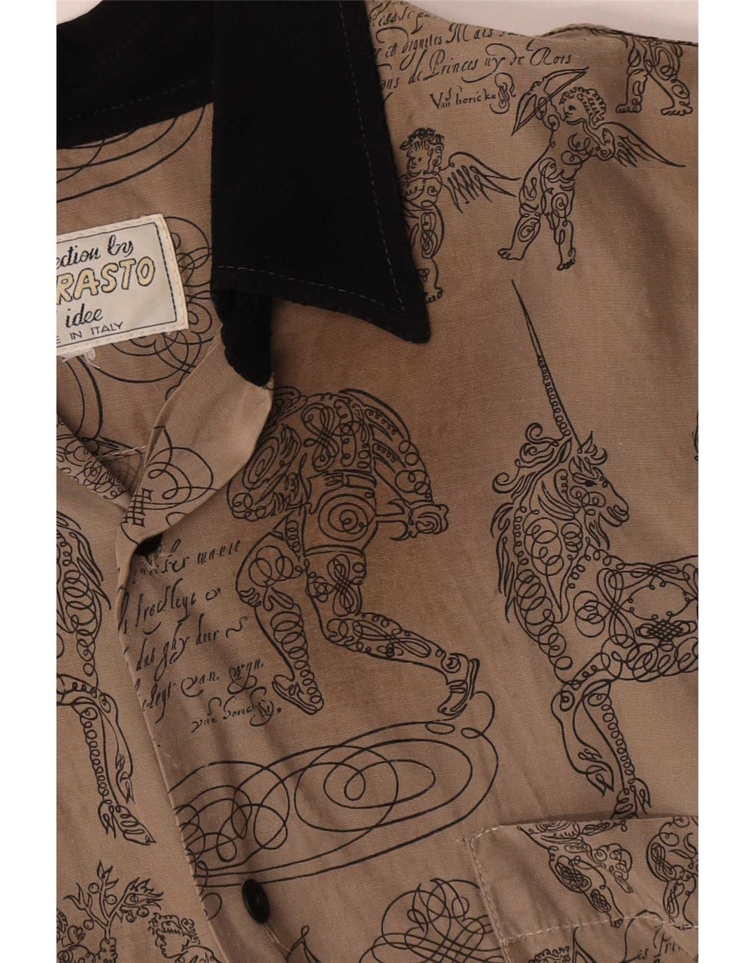 Vintage Mens Abstract Pattern Short Sleeve Shirt Large Grey Cotton