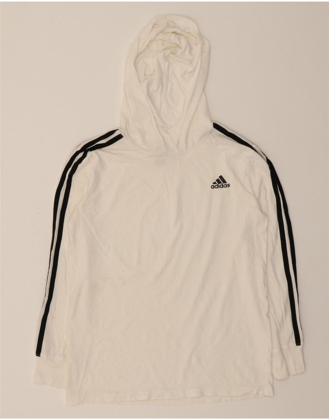 ADIDAS Boys Hooded Top Long Sleeve 11-12 Years Medium White Cotton Vintage Adidas and Second-Hand Adidas from Messina Hembry 