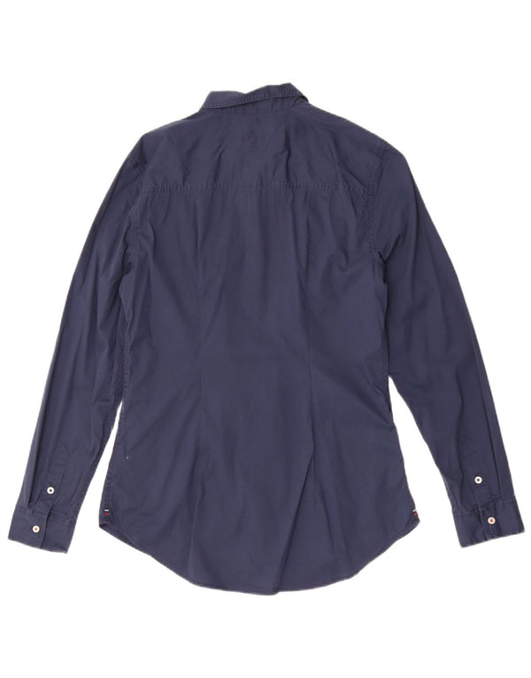 Tommy Hilfiger Womens Shirt UK 14 Large Navy Blue Cotton