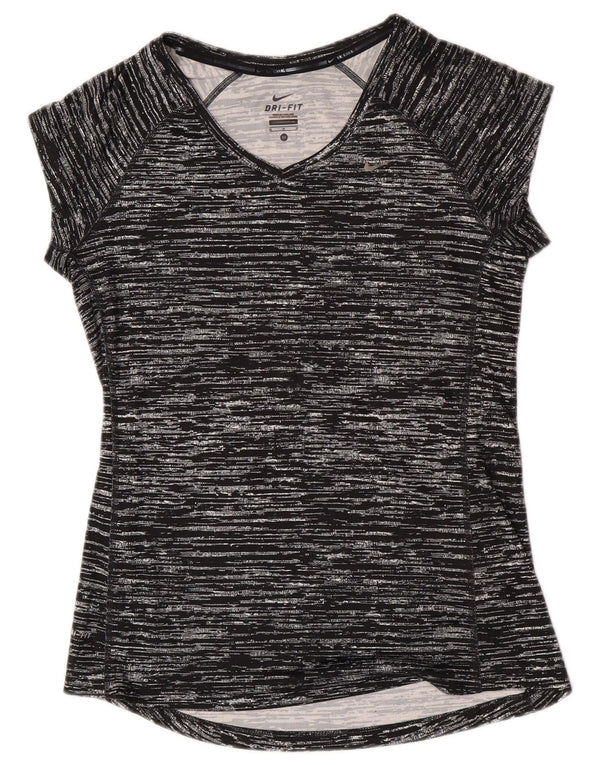 Nike Womens Dri Fit T-Shirt Top UK 12 Medium Black Flecked Polyester