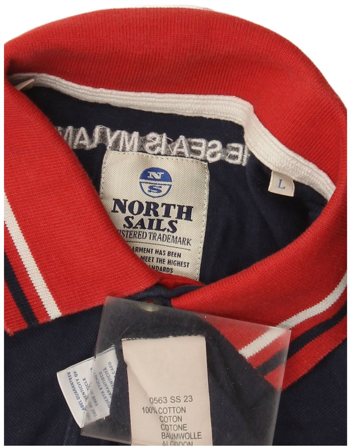 North Sails Mens Polo Shirt Large Navy Blue Colourblock Cotton