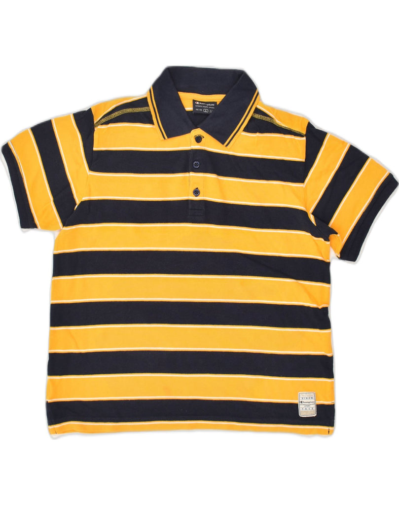 CHAMPION Boys Polo Shirt 11-12 Years Large Yellow Striped Cotton | Vintage Champion | Thrift | Second-Hand Champion | Used Clothing | Messina Hembry 