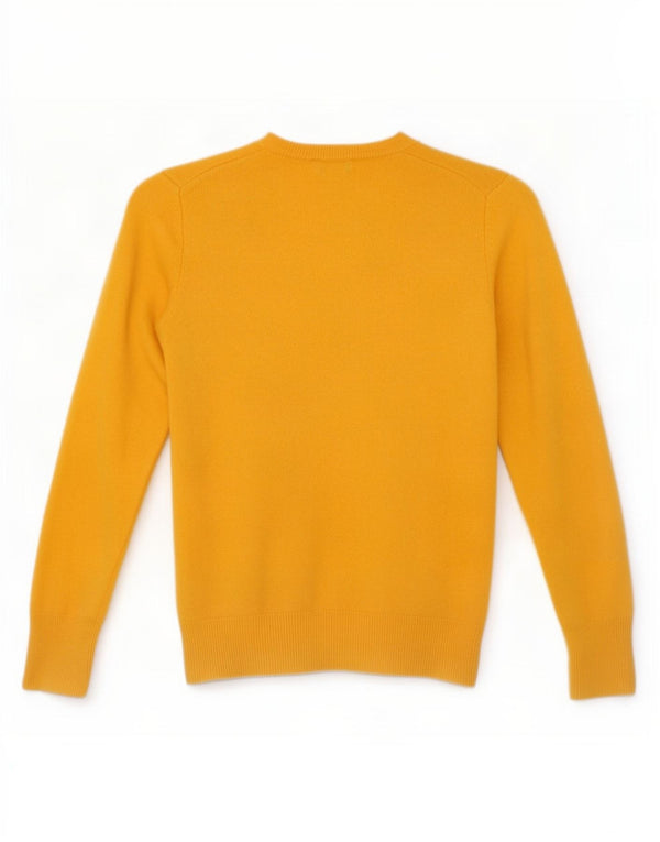 Benetton Girls V-Neck Jumper Sweater 9-10 Years Small Yellow Virgin Wool
