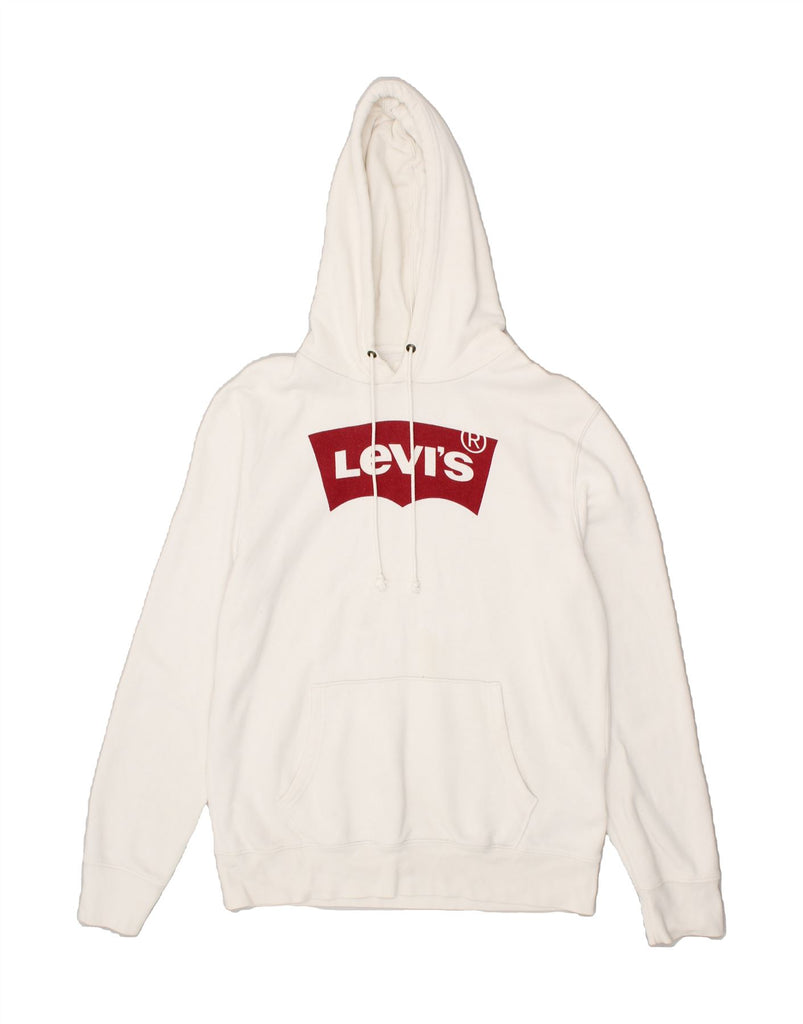 LEVI'S Womens Graphic Hoodie Jumper UK 14 Medium White Cotton | Vintage Levi's | Thrift | Second-Hand Levi's | Used Clothing | Messina Hembry 