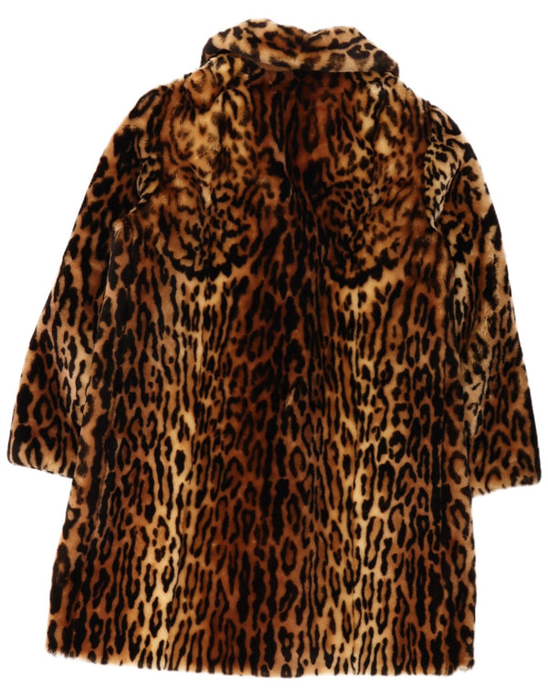 Vintage Womens Faux Fur Overcoat IT 44 Medium Brown Animal Print