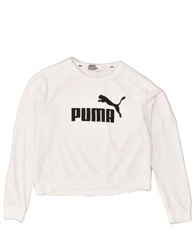 PUMA Womens Oversized Graphic Sweatshirt Jumper UK 14 Medium White Cotton | Vintage Puma | Thrift | Second-Hand Puma | Used Clothing | Messina Hembry 