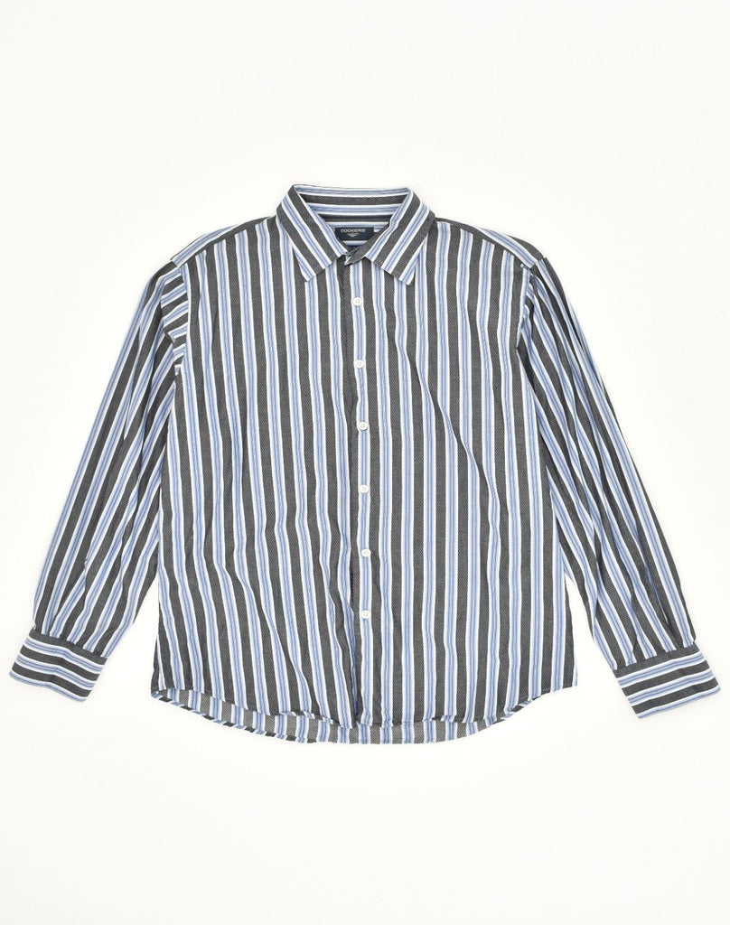 DOCKERS Mens Shirt Medium Blue Striped Cotton | Vintage Dockers | Thrift | Second-Hand Dockers | Used Clothing | Messina Hembry 