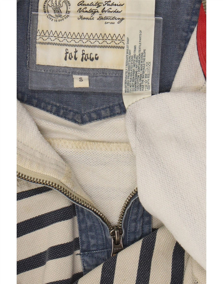 FAT FACE Mens Zip Neck Sweatshirt Jumper Small Off White Striped Cotton