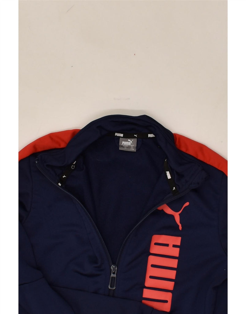 PUMA Boys Graphic Tracksuit Top Jacket 11-12 Years Navy Blue Polyester | Vintage Puma | Thrift | Second-Hand Puma | Used Clothing | Messina Hembry 