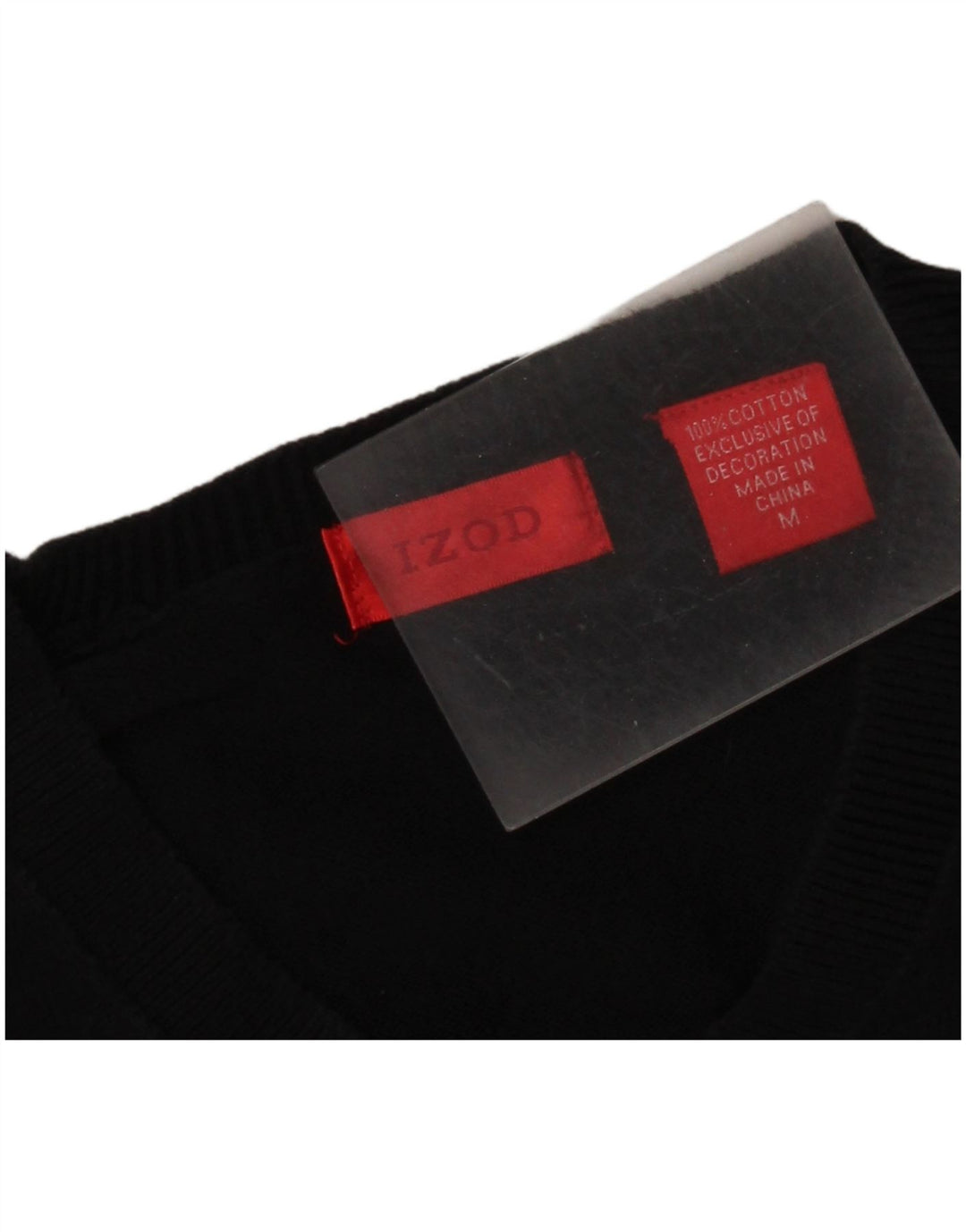 Izod Mens V-Neck Jumper Sweater Medium Black Cotton