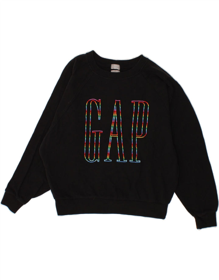 GAP Womens Crop Graphic Sweatshirt Jumper UK 14 Medium Black Cotton Vintage Gap and Second-Hand Gap from Messina Hembry 