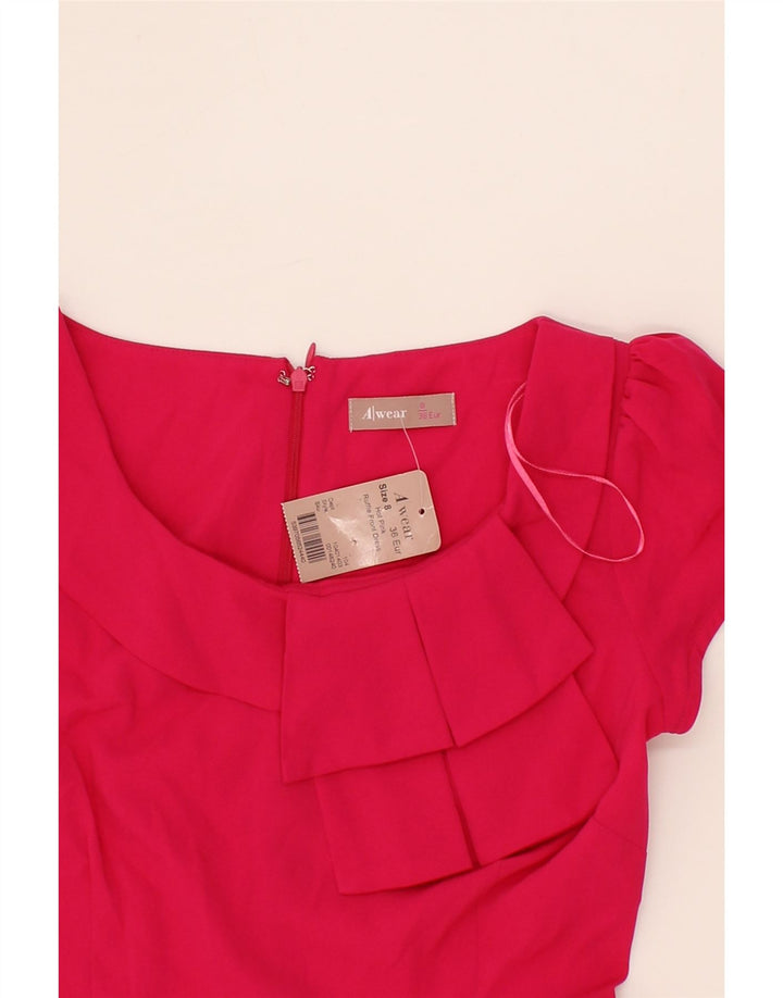 VINTAGE Womens Ruffle Front A-Line Dress UK 8 Small Pink Polyester Vintage Vintage and Second-Hand Vintage from Messina Hembry 