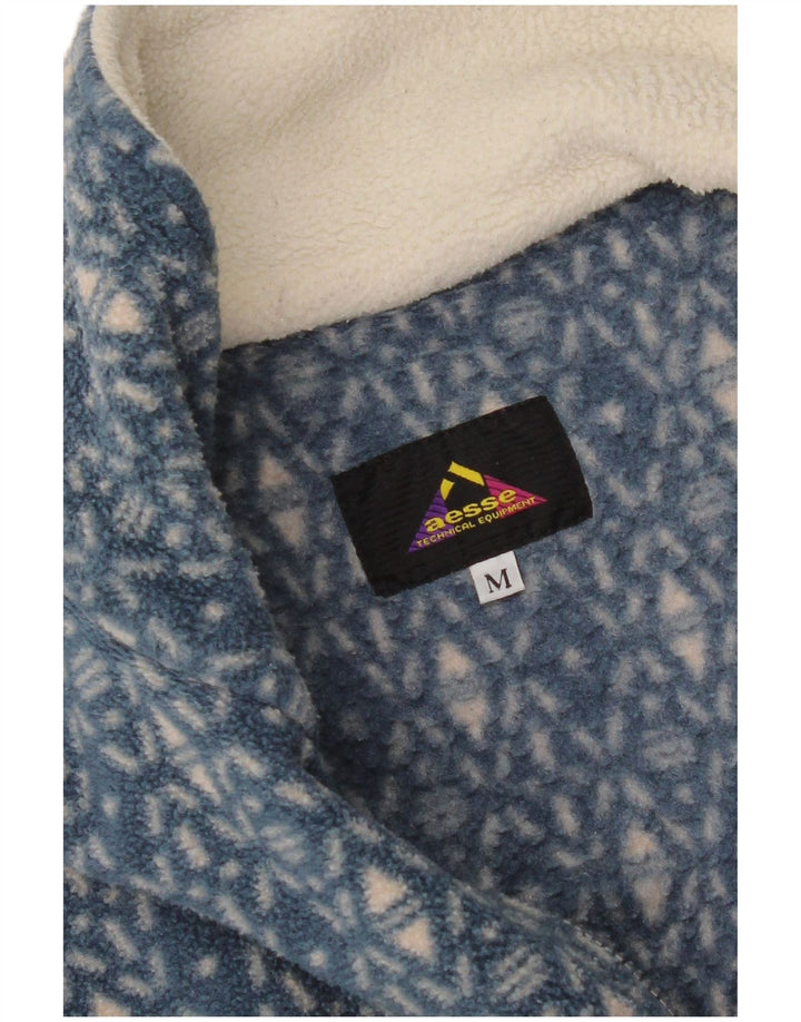 Aesse Mens Zip Neck Fleece Jumper Medium White Fair Isle