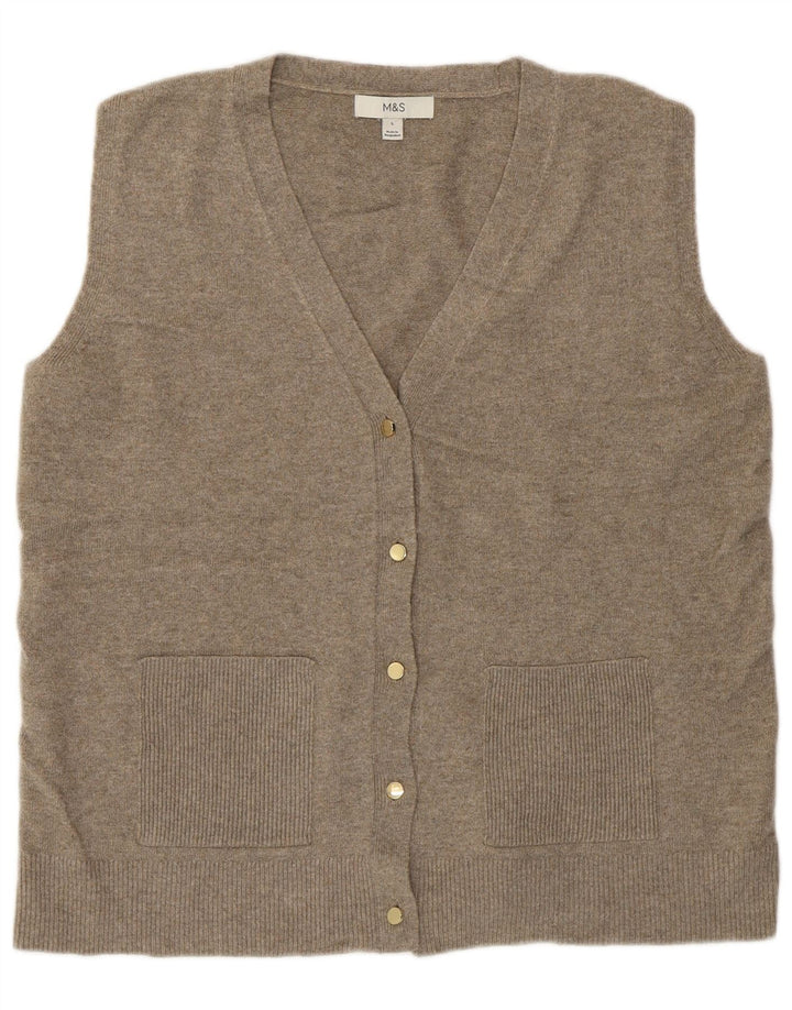 Marks & Spencer Womens Sleeveless Cardigan Sweater UK 16 Large Grey