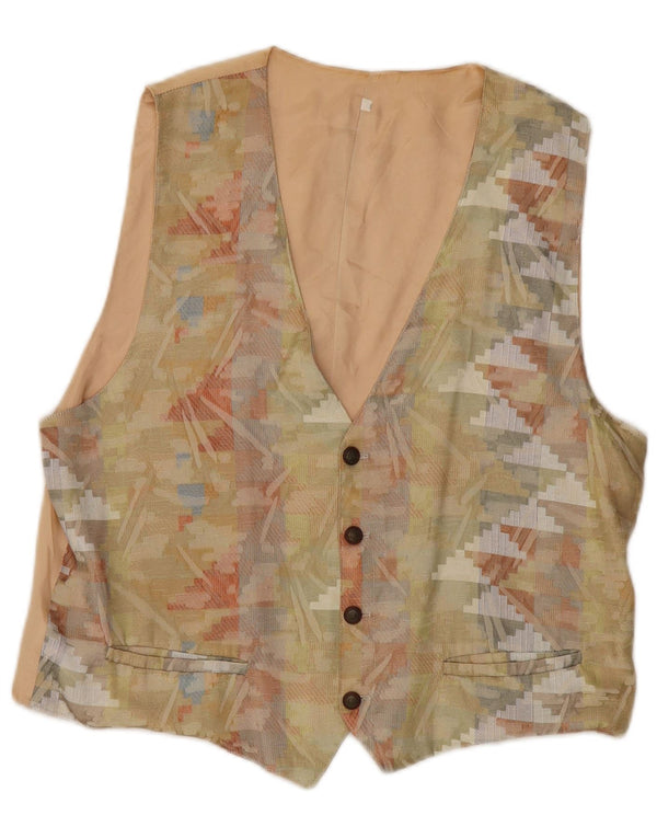 Vintage Womens Waistcoat UK 18 XL Beige Geometric Polyester