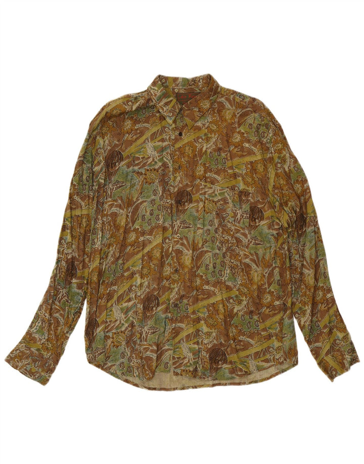 Vintage Mens Shirt XL Green Paisley Viscose