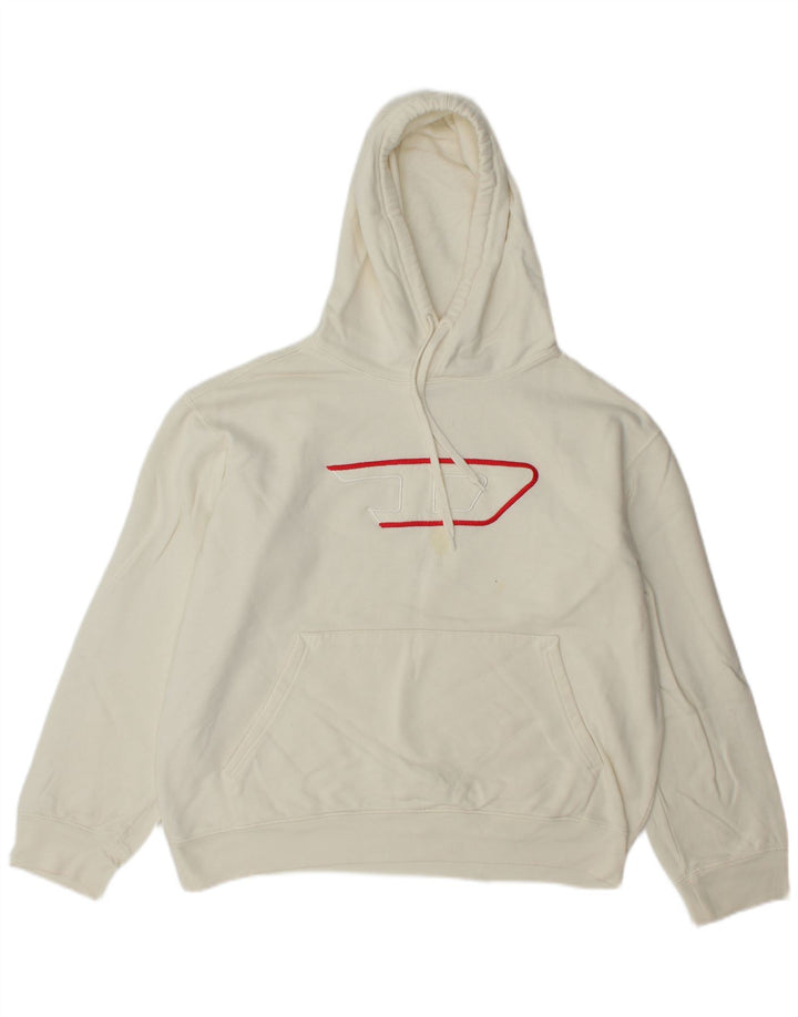 Diesel Womens Graphic Oversized Hoodie Jumper UK 14 Medium White Cotton