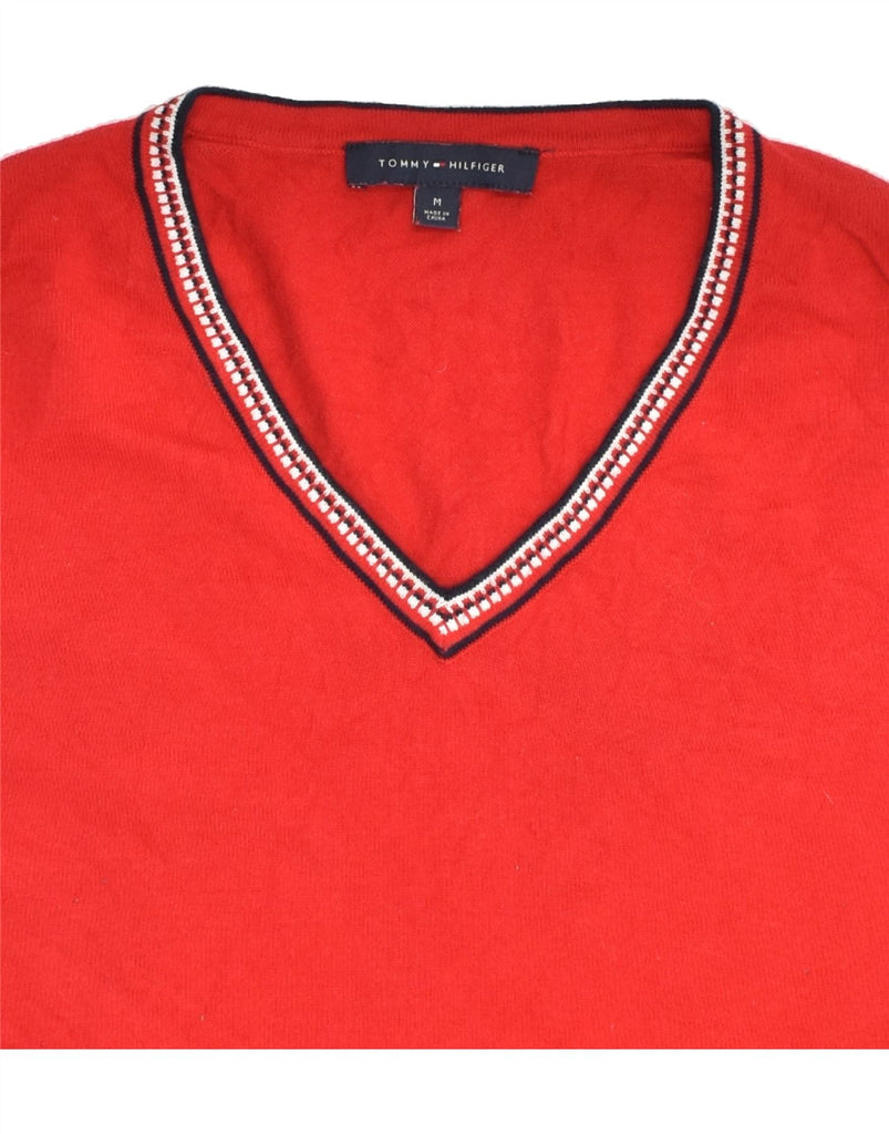 TOMMY HILFIGER Womens V-Neck Jumper Sweater UK 12 Medium Red Cotton | Vintage Tommy Hilfiger | Thrift | Second-Hand Tommy Hilfiger | Used Clothing | Messina Hembry 