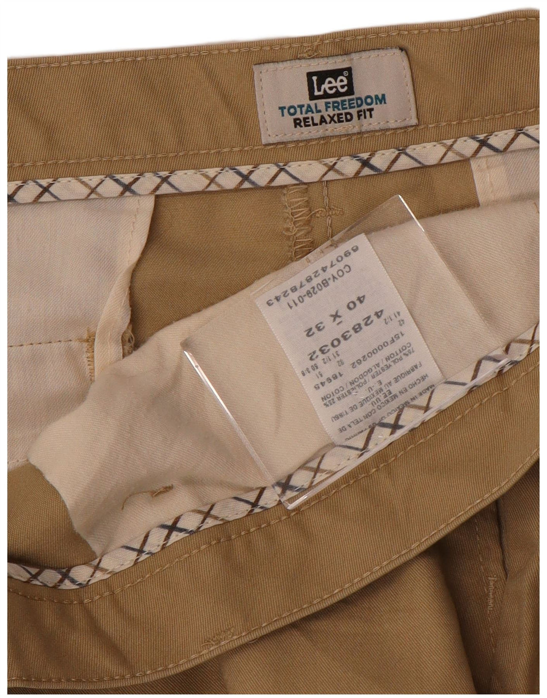 LEE Mens Total Freedom Relaxed Fit Chino Trousers W40 L32 Beige Polyester