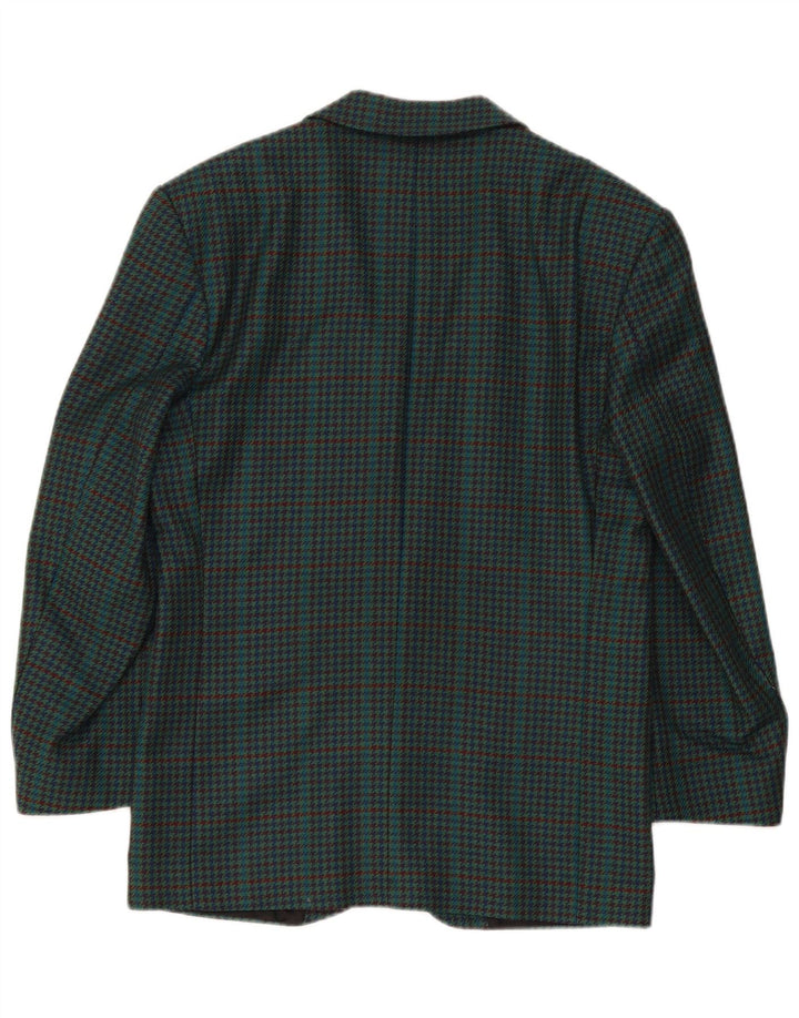 Vintage Mens 2 Button Blazer Jacket IT 46 Small Green Houndstooth New Wool