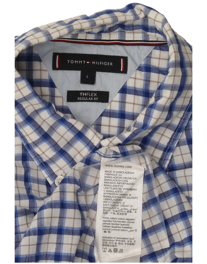 Tommy Hilfiger Mens Regular Fit Shirt Large Blue Check Cotton