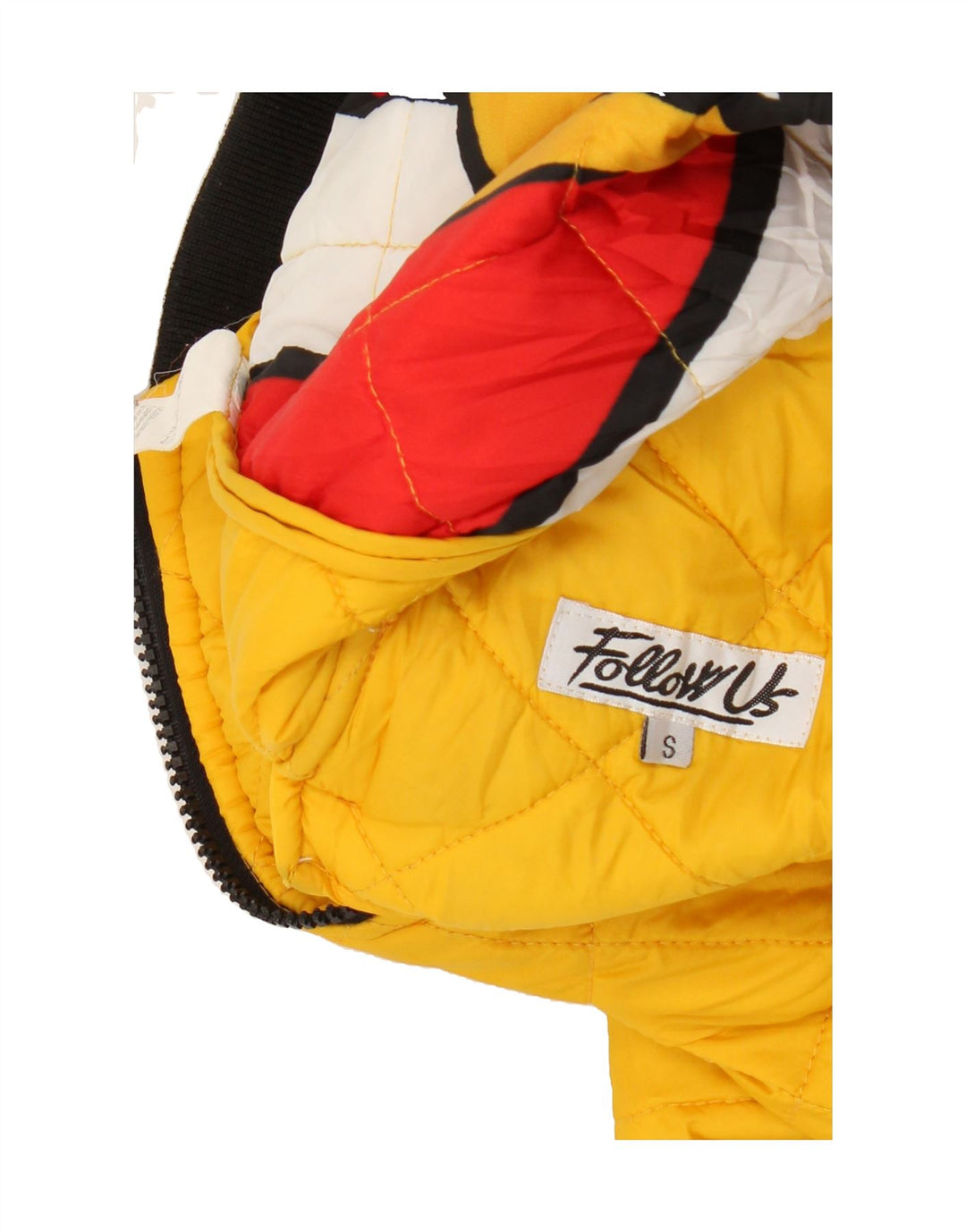 VINTAGE Womens Graphic Quilted Jacket UK 10 Small Yellow Polyamide Vintage Vintage and Second-Hand Vintage from Messina Hembry 