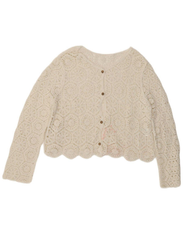 Vintage Womens Crop Crochet Cardigan Sweater UK 14 Large White
