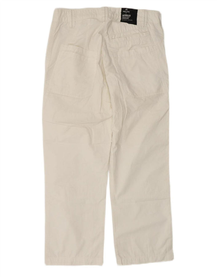 DEKKER Mens Straight Cargo Trousers W34 L27 White Cotton