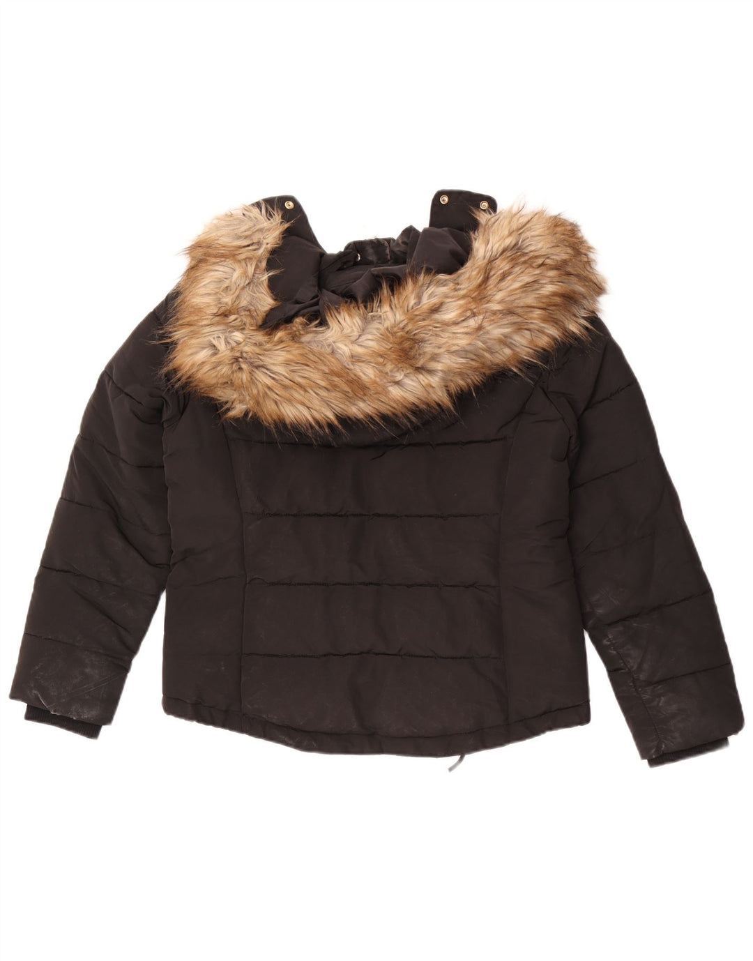 Topshop Womens Hooded Padded Jacket UK 12 Medium Black Polyester