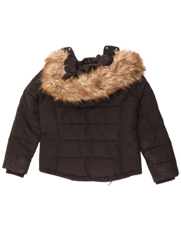 Topshop Womens Hooded Padded Jacket UK 12 Medium Black Polyester