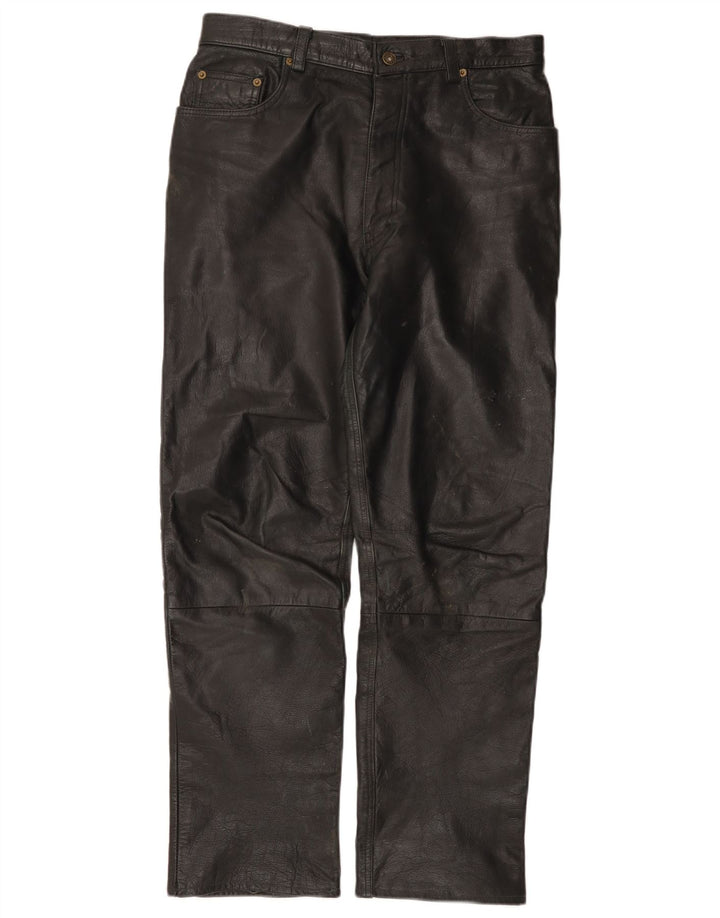 VINTAGE Mens Straight Leather Trousers W31 L30 Black
