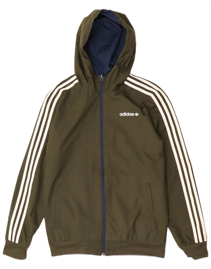 Adidas Mens Hooded Bomber Reversible Jacket UK 36 Small Khaki Polyester