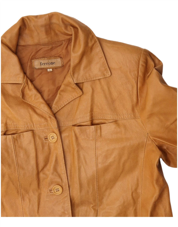 FERRONE Womens Leather Jacket UK 16 Large Brown Leather