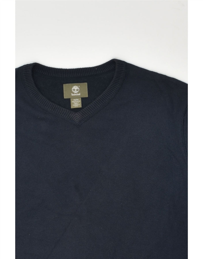 TIMBERLAND Mens V-Neck Jumper Sweater Medium Navy Blue Cotton | Vintage Timberland | Thrift | Second-Hand Timberland | Used Clothing | Messina Hembry 